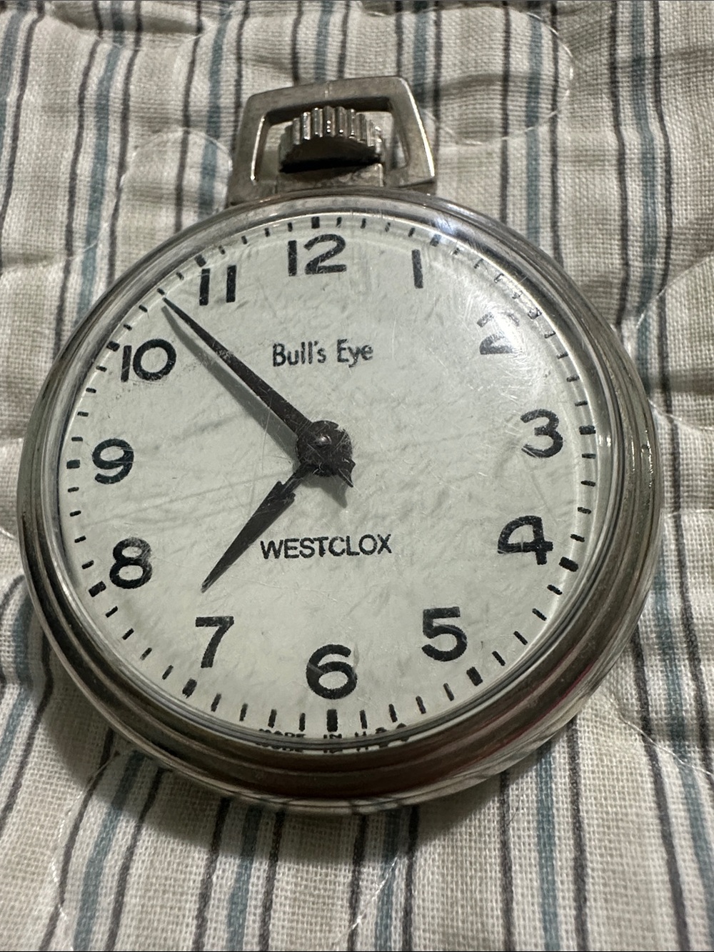 Westclox Bull's Eye Pocket Watch in White and Silver
